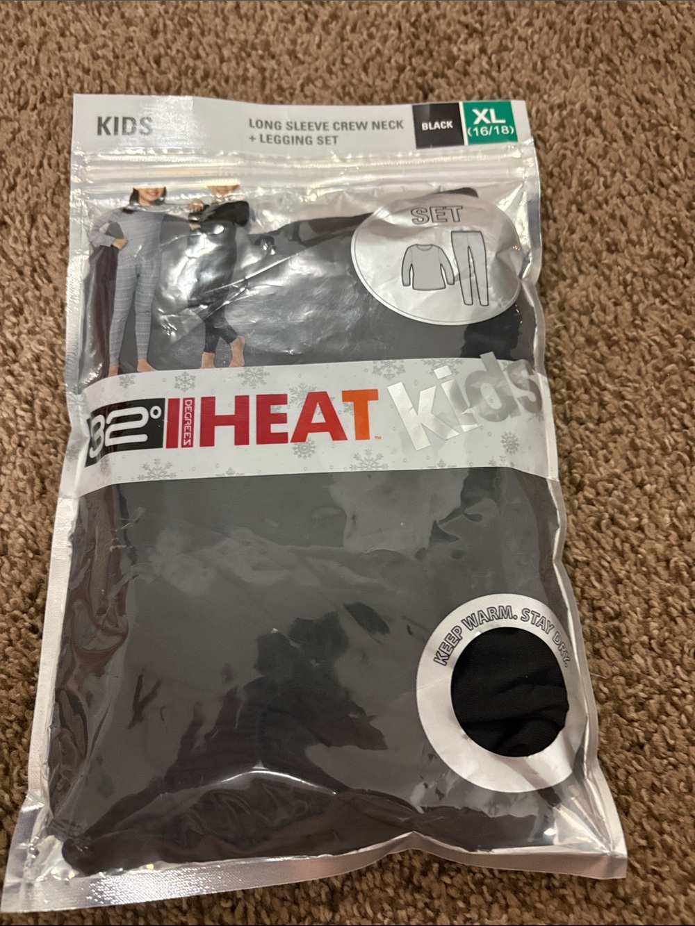 32 Degrees Kids Black Thermal Long Sleeve Crew & Legging Set XL